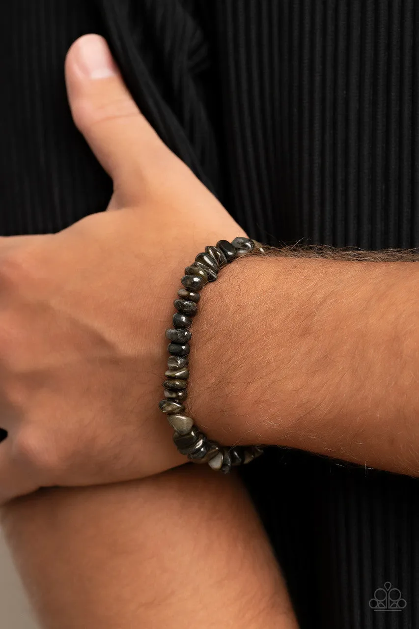 Grounded for Life - Black - Natural Stone Rock Paparazzi Stretchy Bracelet