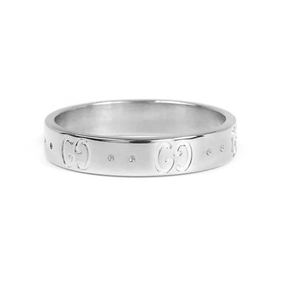 Gucci 18ct White Gold Icon Logo 4mm Band Ring Size : O 1/2 / 18