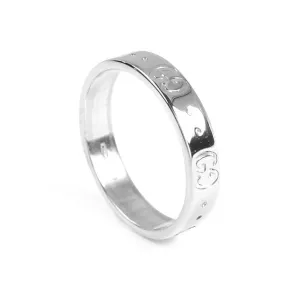 Gucci 18ct White Gold Icon Logo 4mm Band Ring Size : O 1/2 / 18