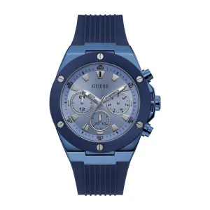Guess Blue Silicone Strap Blue Dial Chronograph Quartz Watch for Gents - W0057G3