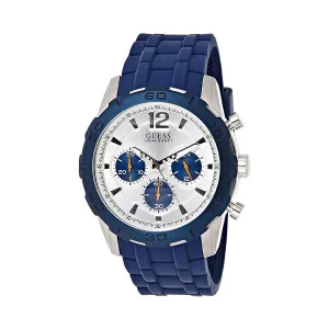 Guess Caliber Blue Silicone Strap White Dial Chronograph Quartz Watch for Gents - W0864G6