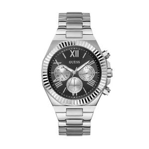 Guess Equity Silver Stainless Steel Black Dial Chronograph Quartz Watch for Gents - GW0703G1