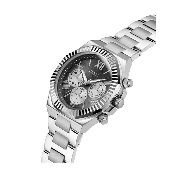 Guess Equity Silver Stainless Steel Black Dial Chronograph Quartz Watch for Gents - GW0703G1