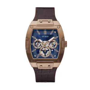 Guess Phoenix Brown Leather Strap Blue Dial Quartz Watch for Gents - GW0202G2