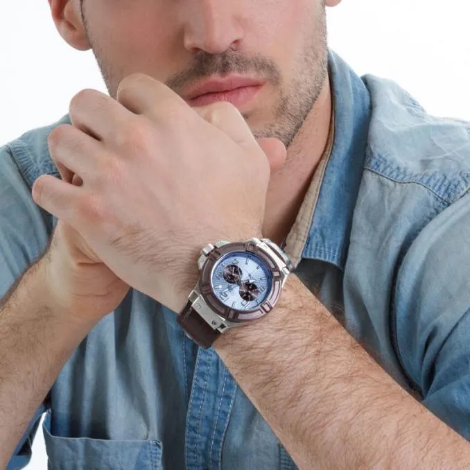 Guess Rigor Blue Dial Leather Strap Men's Watch W0040G10