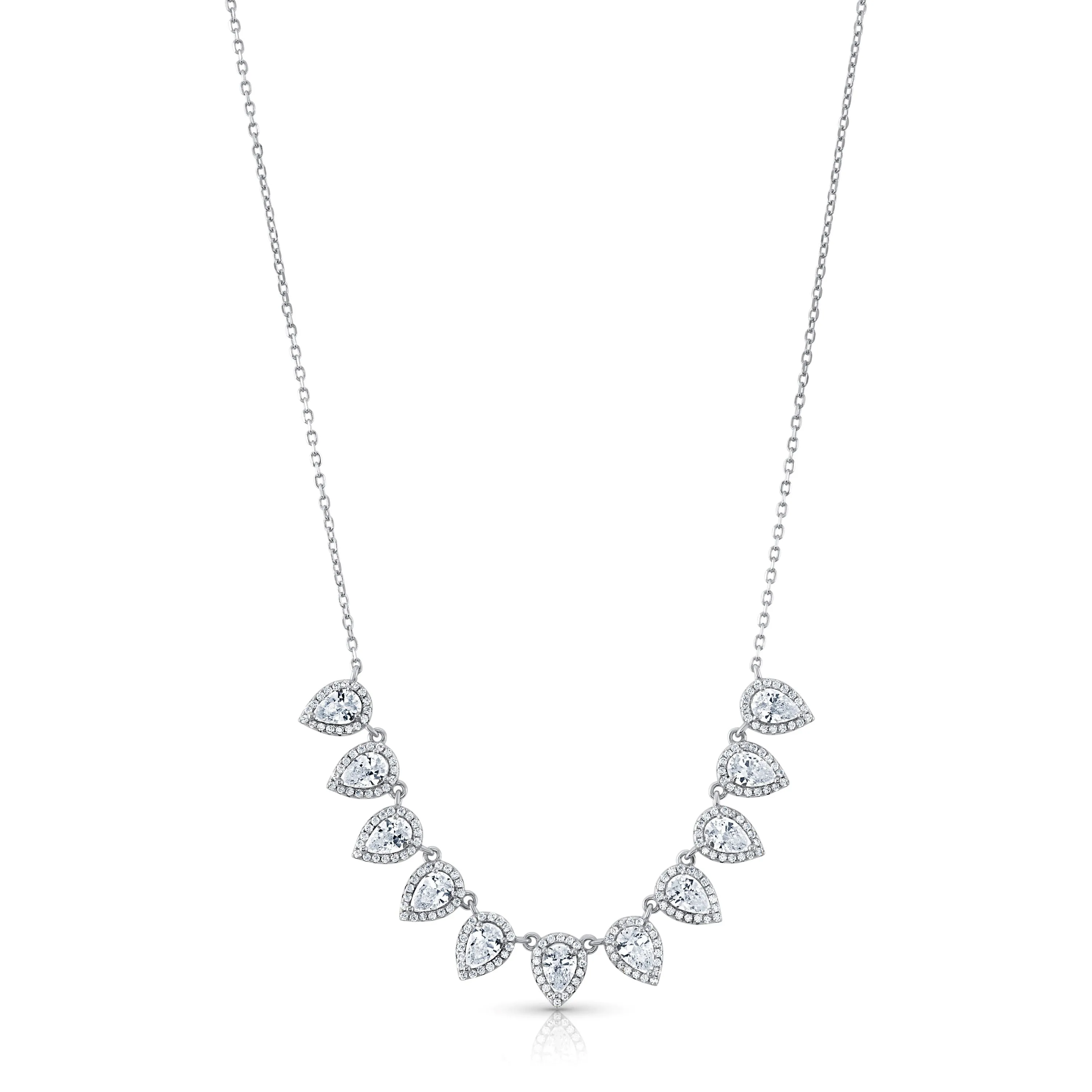 HALO PEAR CZ DANGLE NECKLACE, SILVER