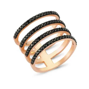Handmade Black CZ Multi Band Stacked Ring in Sterling Silver with Gold or Rhodium Plating - 0.75 inches in length.