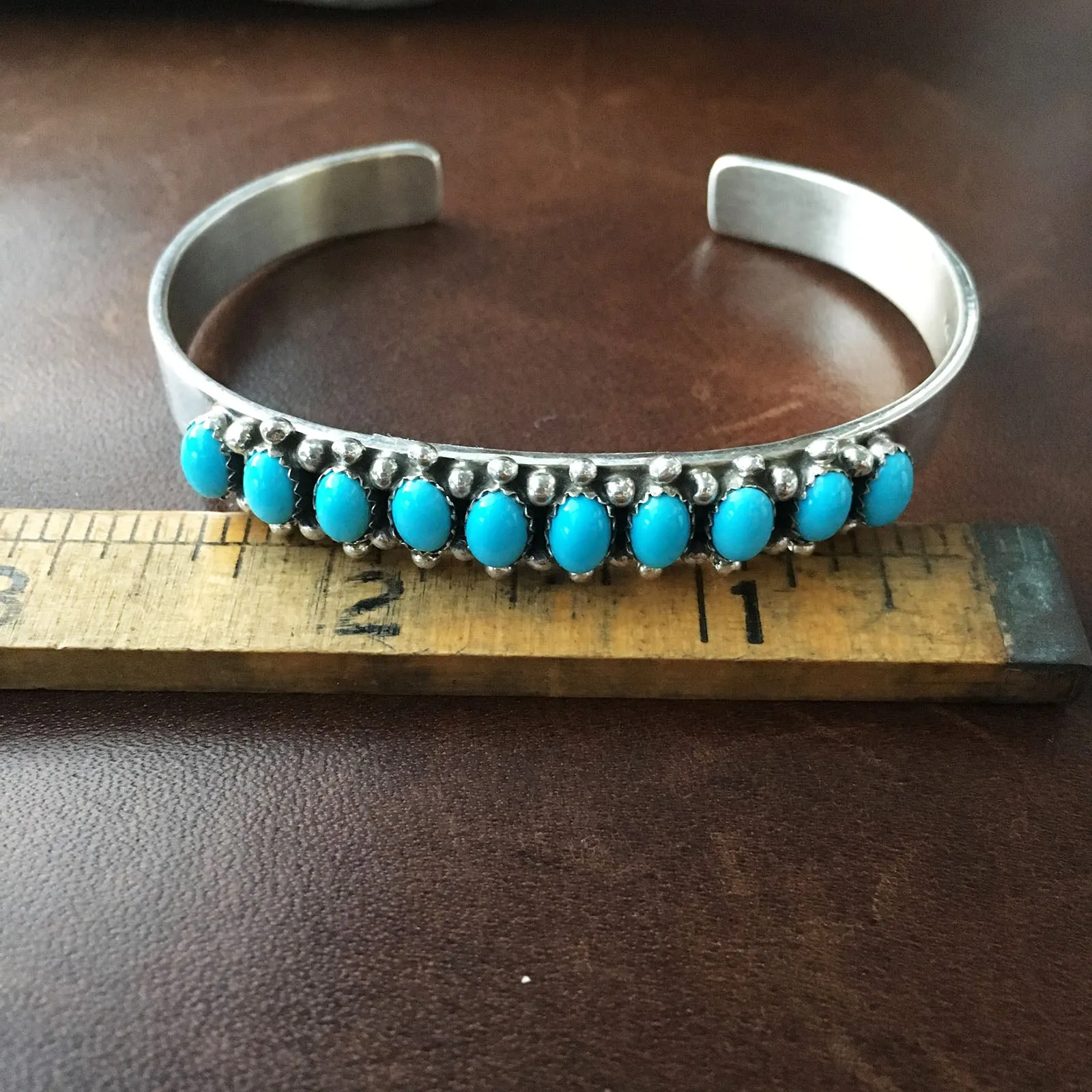 Handmade Mini Cluster Sleeping Beauty Turquoise Sterling Silver Bangle Bracelet