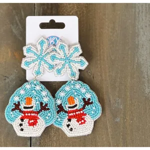 Happy Winter Snowman Seed Beaded Earrings S