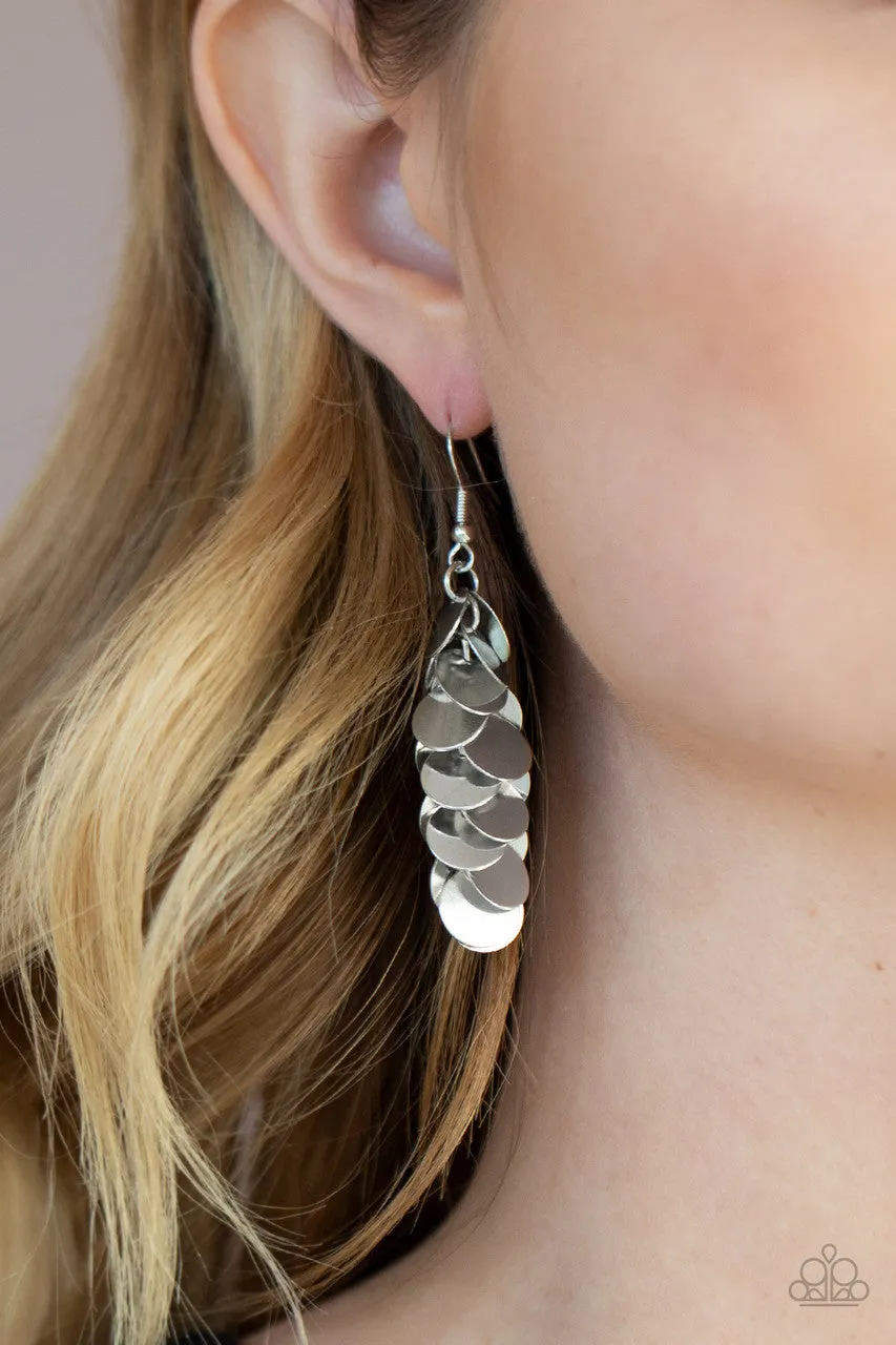 Hear Me Shimmer Silver Paparazzi Earrings