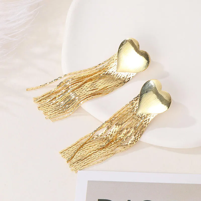 Hearted Gold Tassel Earrings