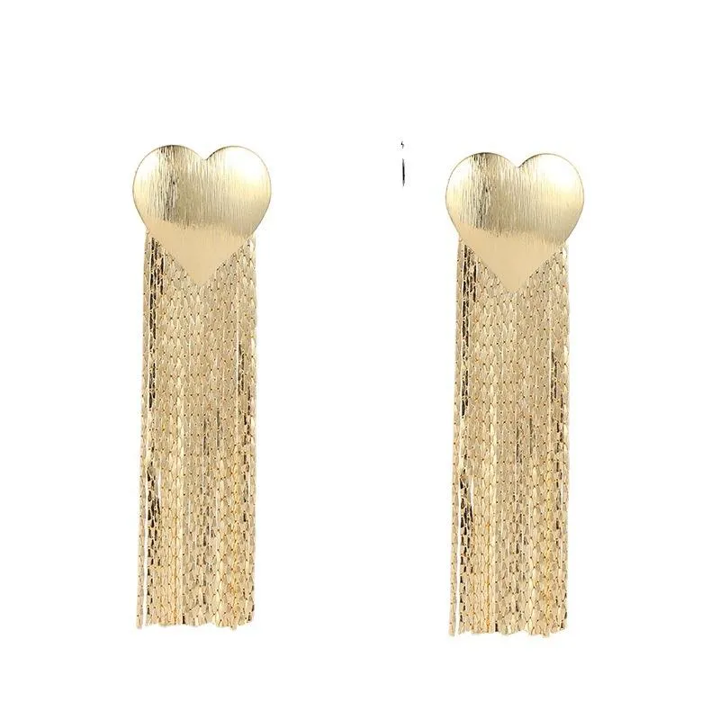 Hearted Gold Tassel Earrings