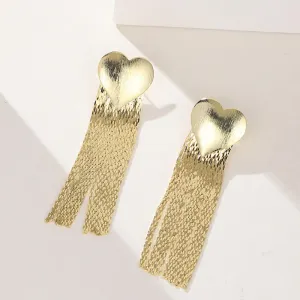 Hearted Gold Tassel Earrings