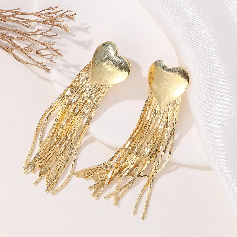 Hearted Gold Tassel Earrings