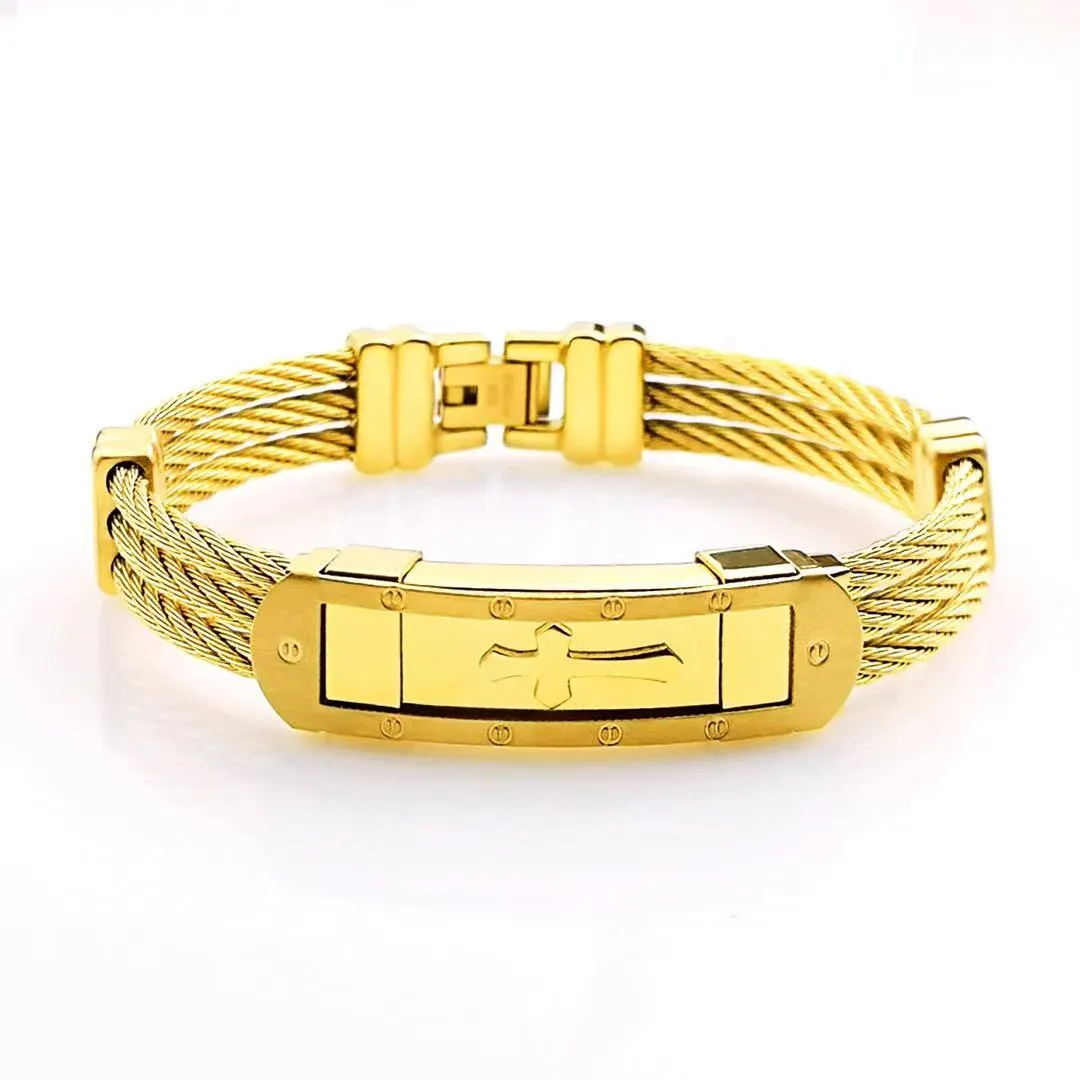 Heavy Metal Cross Steel Wire Bracelets For Boy Friend