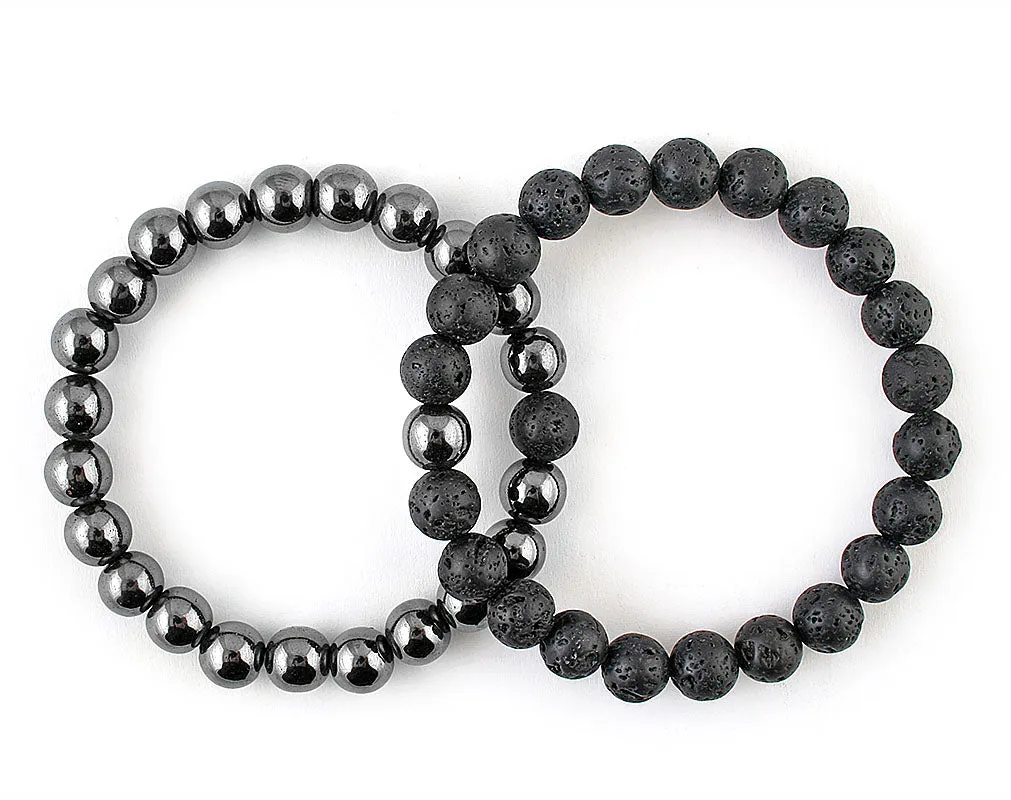 Hematite and black lava couple bracelets