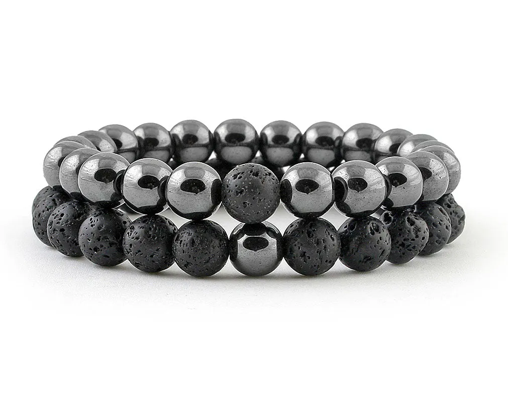 Hematite and black lava couple bracelets
