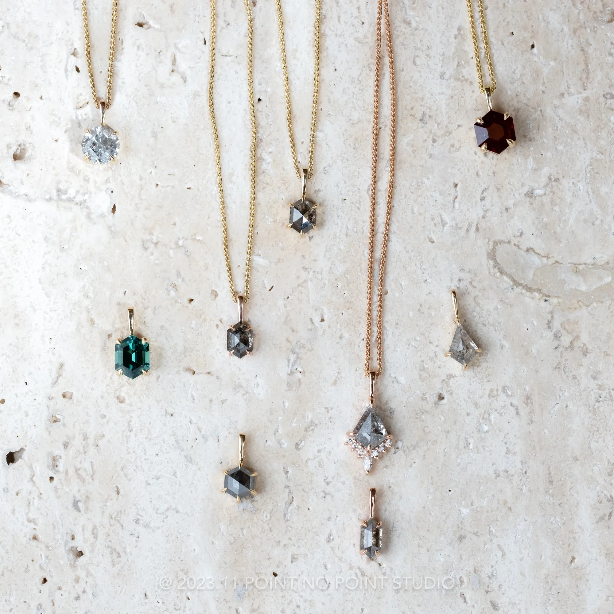 Hexagon Ruby Necklace, 14k Yellow Gold