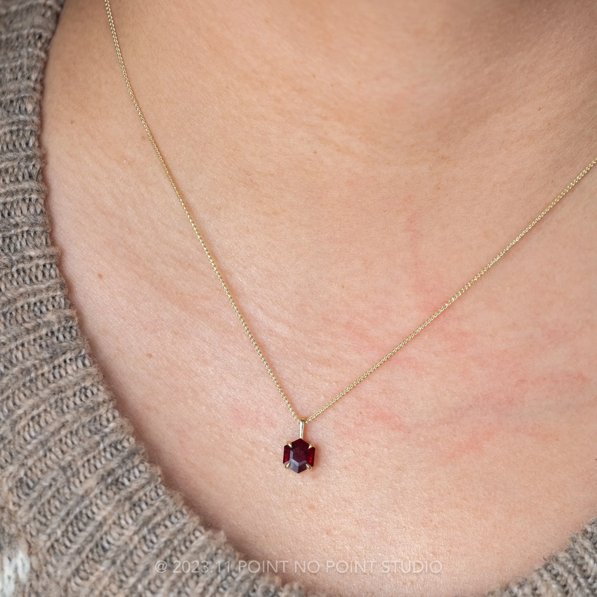Hexagon Ruby Necklace, 14k Yellow Gold