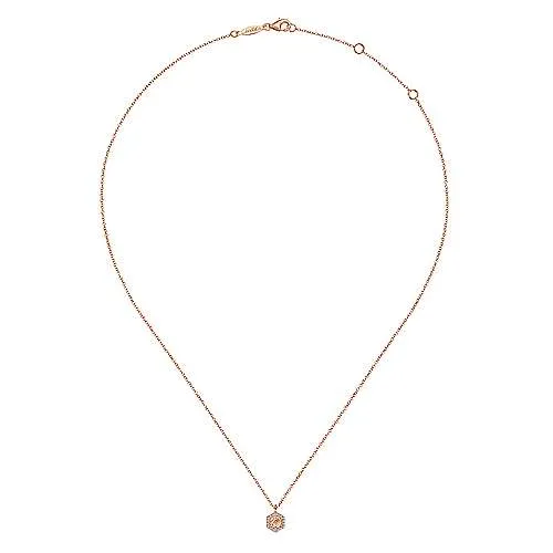 Hexagonal Halo Morganite and Diamond Pendant Necklace