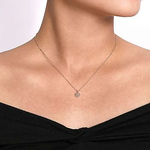 Hexagonal Halo Morganite and Diamond Pendant Necklace