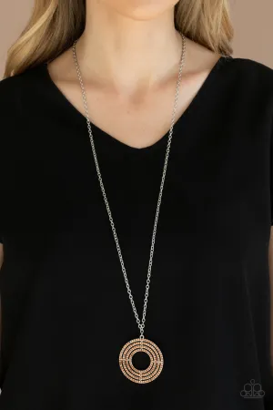 High-Value Target - Brown - Rhinestone Circle Paparazzi Long Necklace