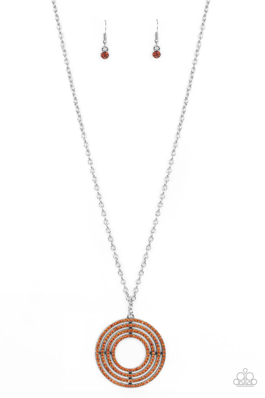 High-Value Target - Brown - Rhinestone Circle Paparazzi Long Necklace