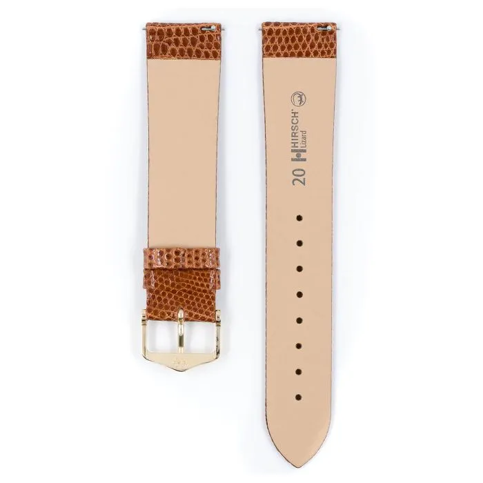 Hirsch LIZARD Lizard Watch Strap in GOLDEN BROWN SHINY