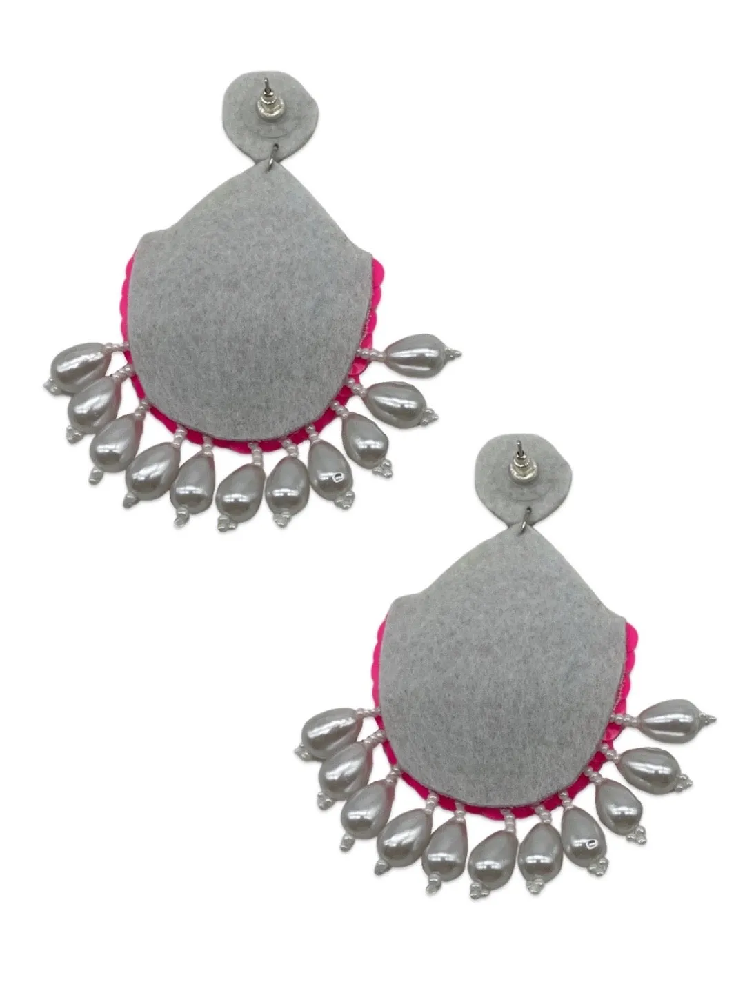 Hot Pink Beaded Drop Earring With Pearls