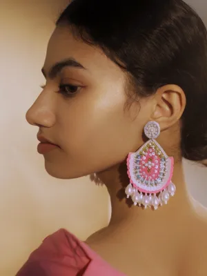 Hot Pink Beaded Drop Earring With Pearls