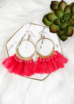 Hot pink tassel earring