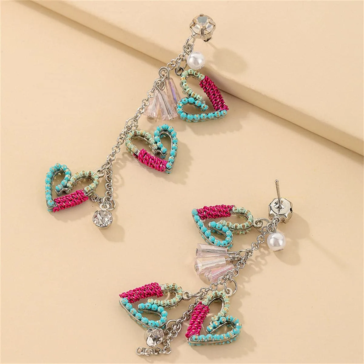Howlite & Pearl 18K Gold-Plated Heart Tassel Drop Earrings