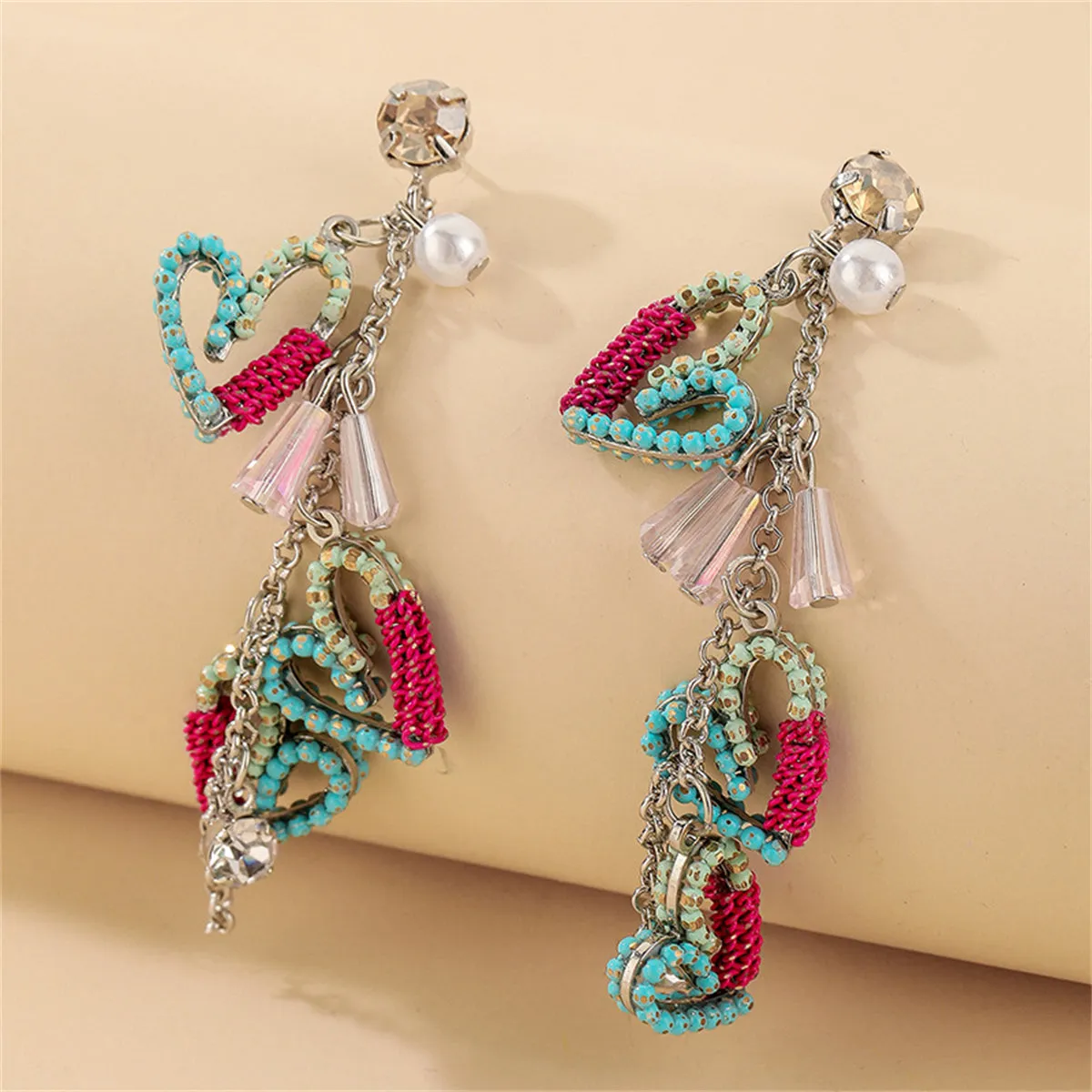 Howlite & Pearl 18K Gold-Plated Heart Tassel Drop Earrings
