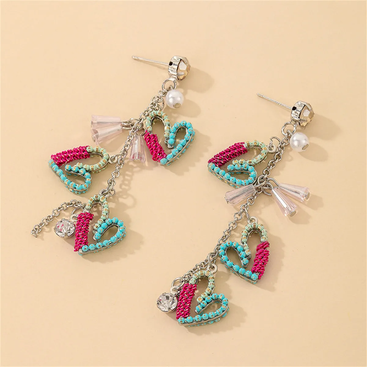 Howlite & Pearl 18K Gold-Plated Heart Tassel Drop Earrings
