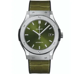 Hublot Classic Fusion 511.Nx.8970.Lr Olive Green Dial Automatic 45Mm Titanium Olive Green Straps Men’S Watch