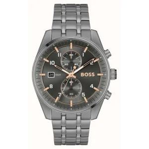 Hugo Boss Skytraveller Grey Stainless Steel Grey Dial Chronograph Quartz Watch for Gents - Boss 1514153