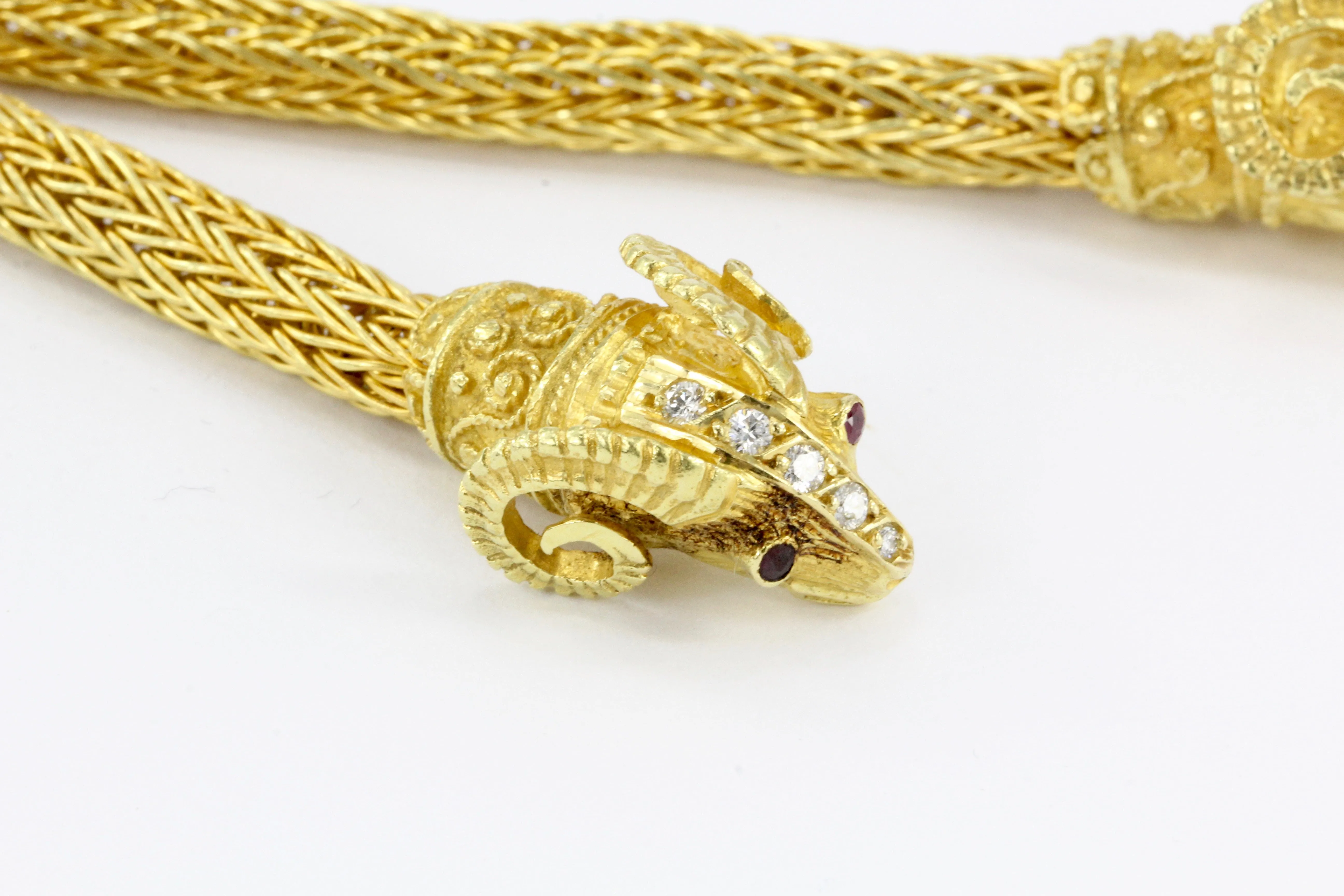 Ilias Lalaounis 18K Yellow Gold Diamond Ruby Hercules Knot Necklace