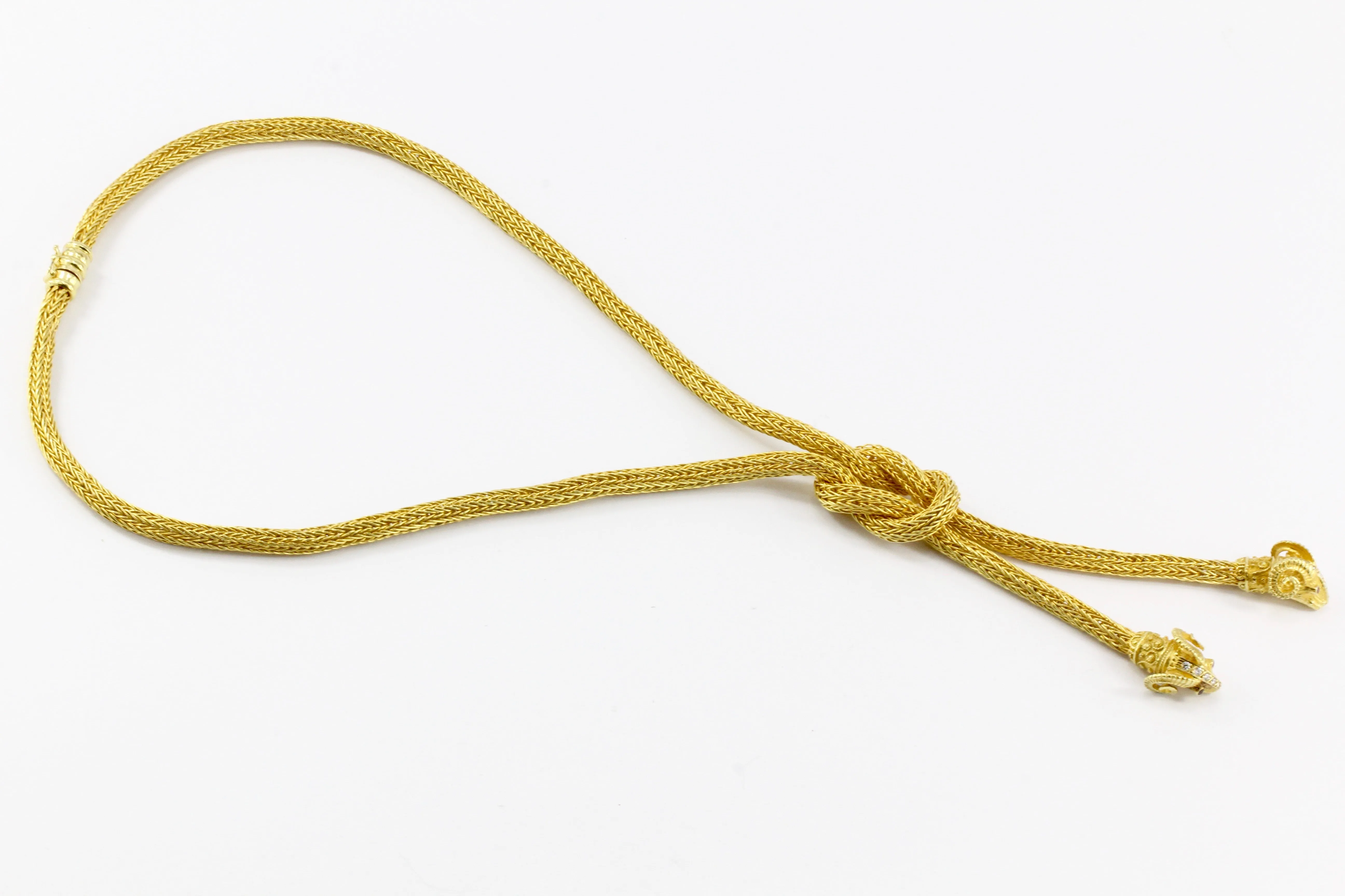 Ilias Lalaounis 18K Yellow Gold Diamond Ruby Hercules Knot Necklace