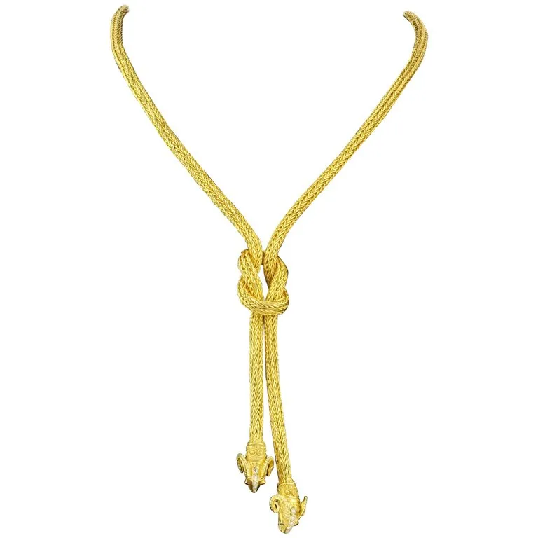 Ilias Lalaounis 18K Yellow Gold Diamond Ruby Hercules Knot Necklace