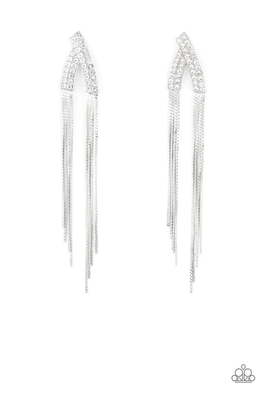 It Takes Two to TASSEL White Paparazzi Earrings