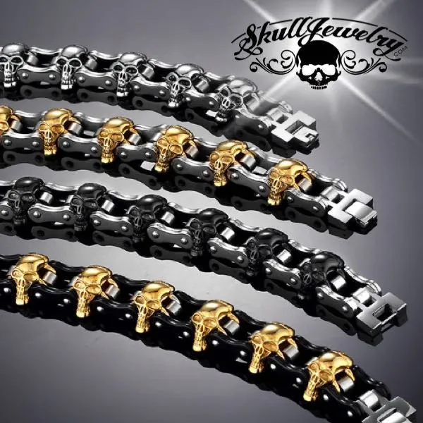 It's Only Rock 'n Roll - Big, Bold & Thick Stainless Steel Skulls Bracelet (4 colors to choose from)