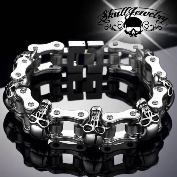 It's Only Rock 'n Roll - Big, Bold & Thick Stainless Steel Skulls Bracelet (4 colors to choose from)