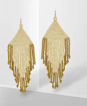 Ivory seed bead tassel earrings#ADX0222681