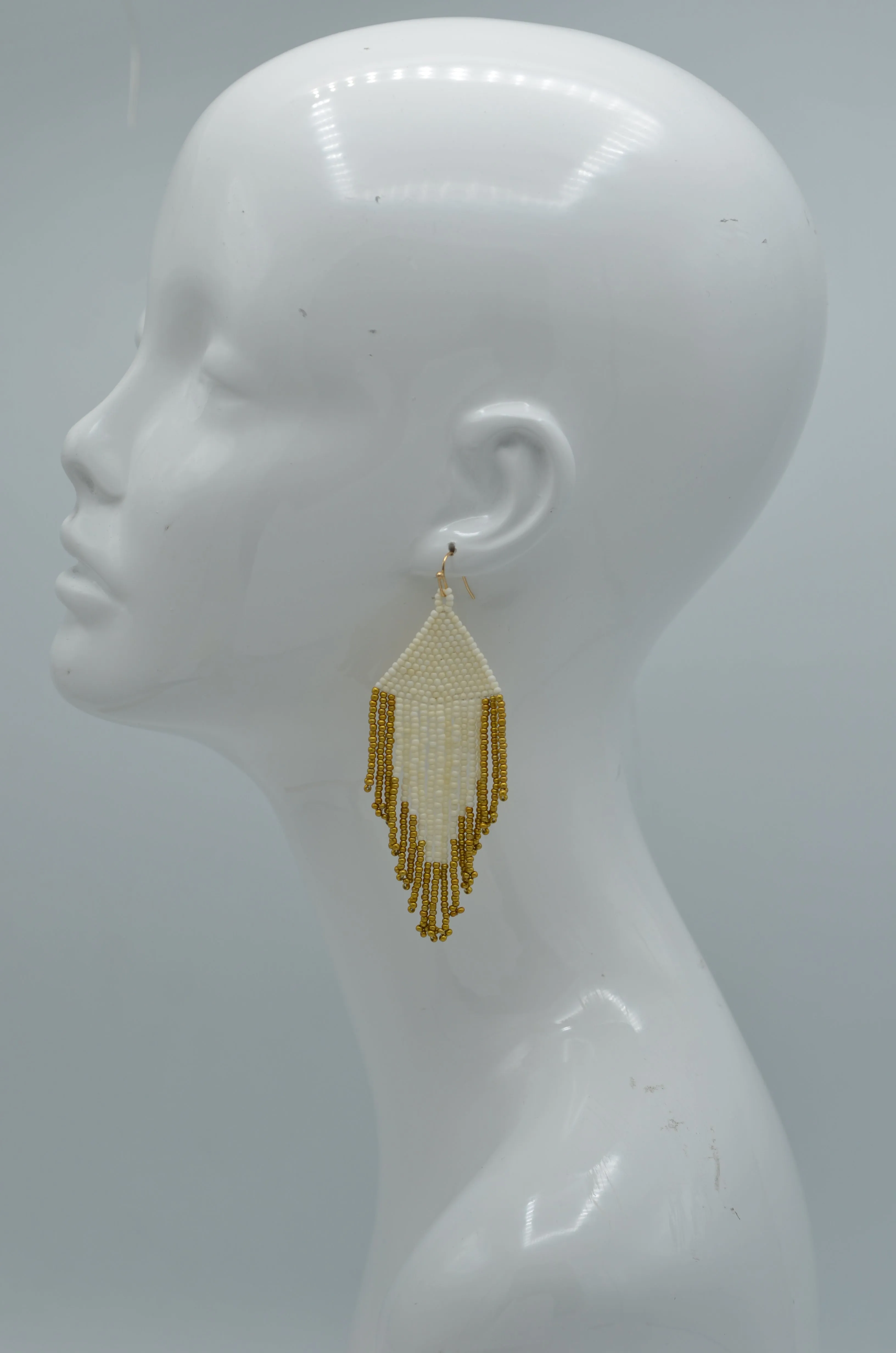 Ivory seed bead tassel earrings#ADX0222681