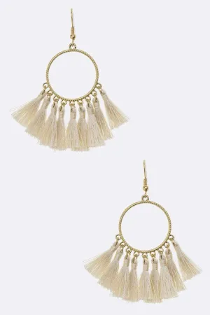 Ivory Tassel Hoop Earrings