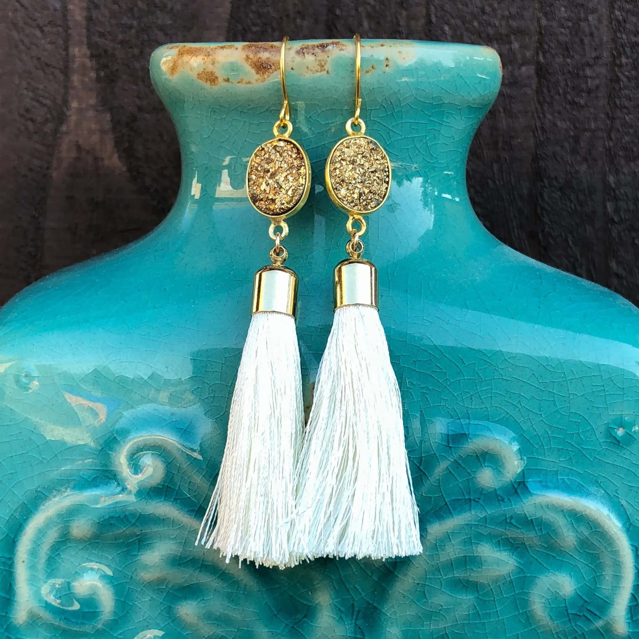 Jenna Gold Druzy & Tassel Earrings