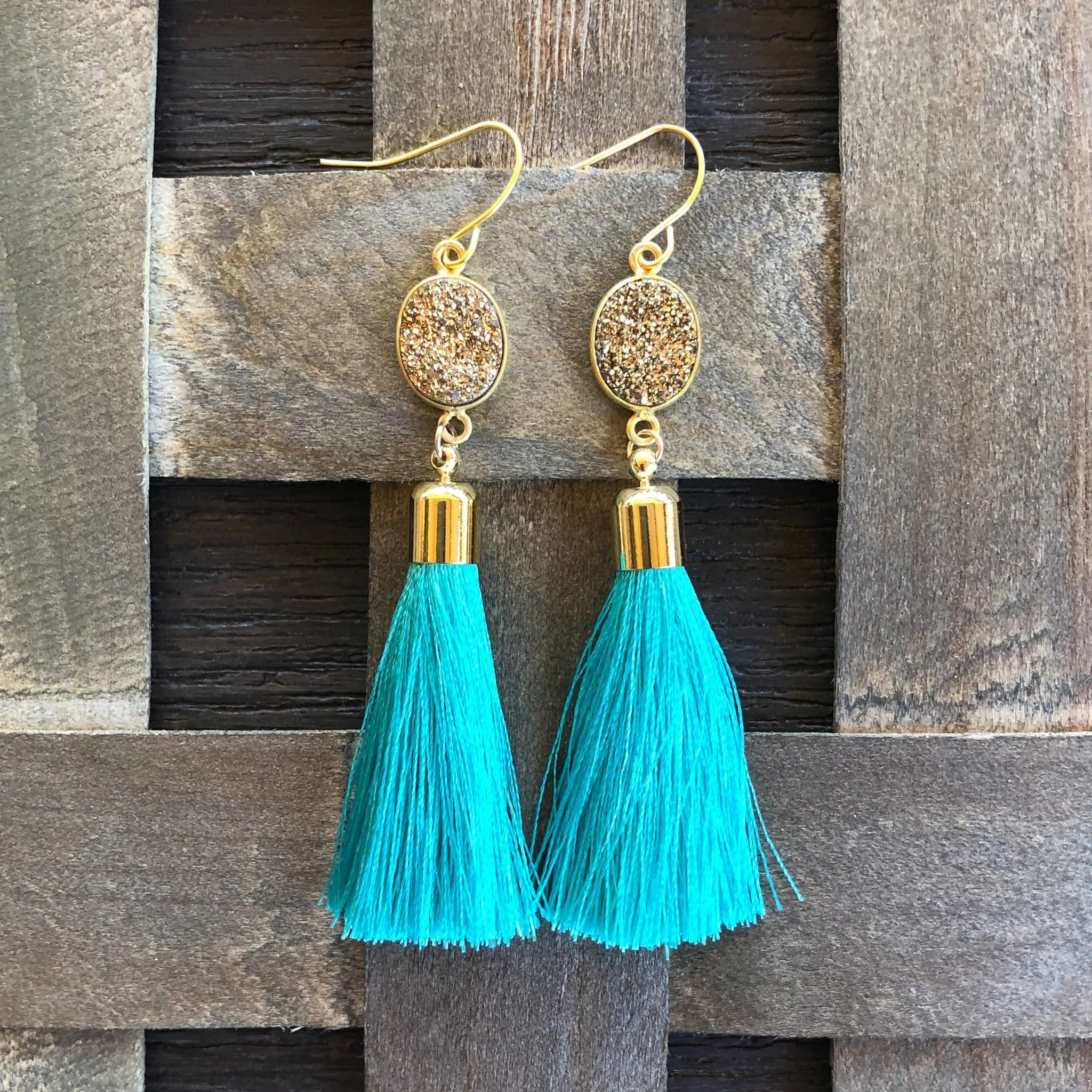 Jenna Gold Druzy & Tassel Earrings