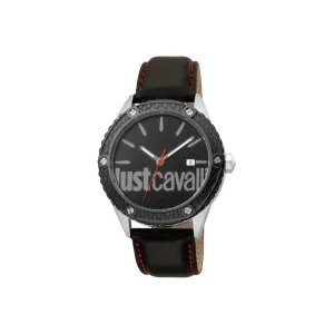 Just Cavalli Men'S Watch With Black Dial & Black Leather Strap