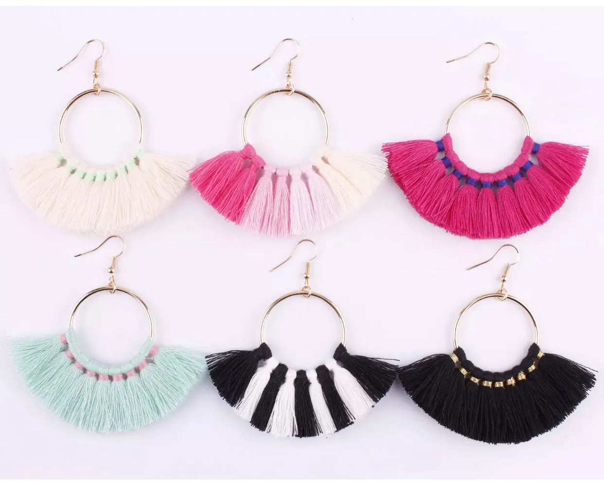 Kate Tassel Hoop Earrings Light Turquoise