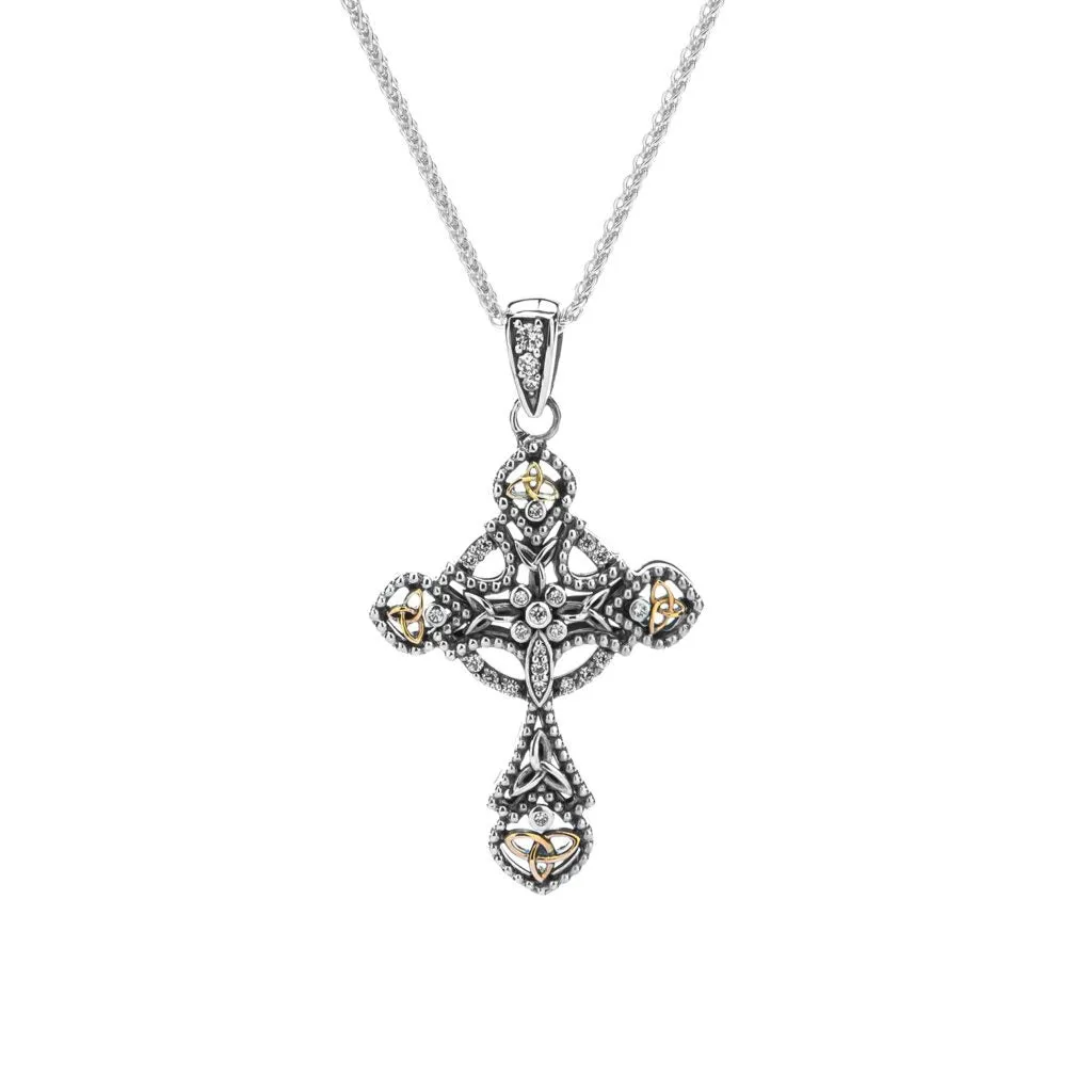 Keith Jack Celtic Cross Sterling Silver and 10K Yellow Gold CZ Pendant